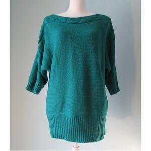 Sweater Pullover 3/4 Sleeve Mixed Border Green Sparkles Women's 2X